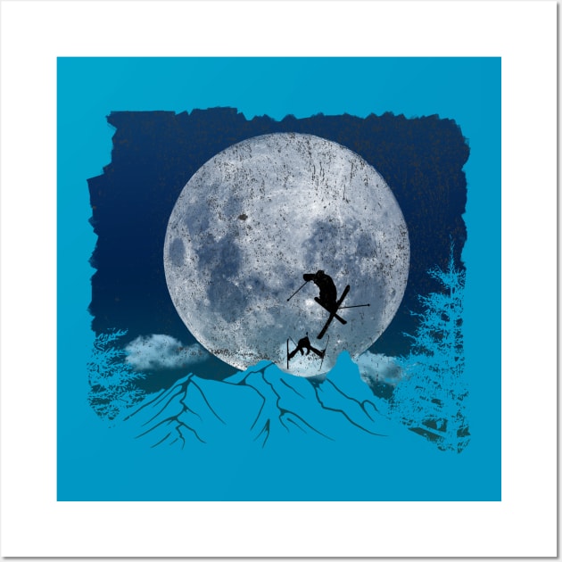 Skiing Freestyle - Blue Moon Wall Art by MerlinArt